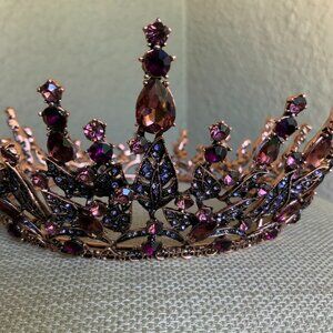 SWEETV Vintage Metal Purple Tall Leaves Crystal Queen Wedding Prom Tiara Crown